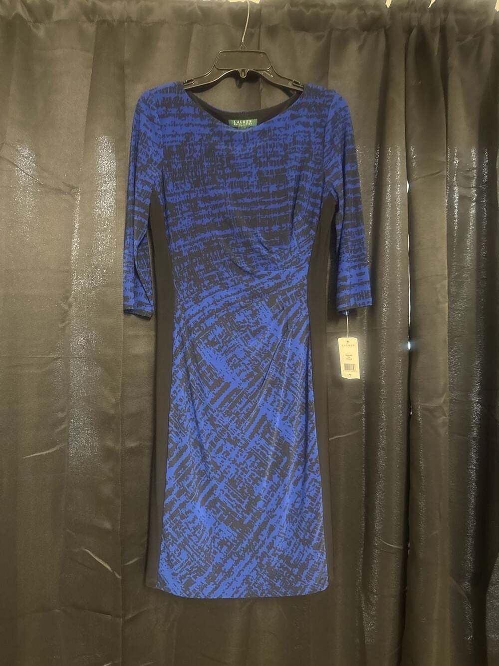 Lauren Ralph Lauren Blue Abstract Print Ruched Sheath Dress